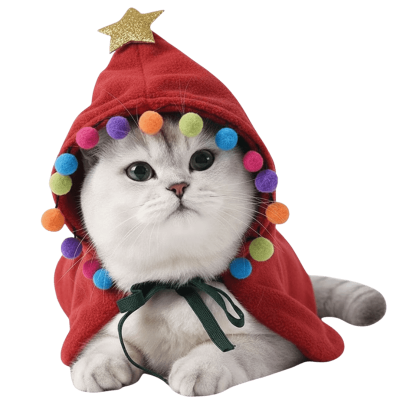 Christmas Cat Costume Cape – Festive Cloak Outfit for Pets